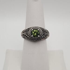 Vintage Designer 925 Sterling Silver Peridot Filigree Deco Band Ring Size 8